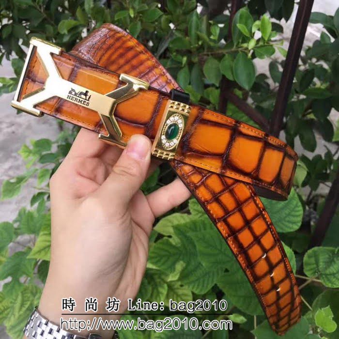 愛馬仕HERMES Hermes 純手工美洲鱷魚無拼接肚皮 海外專櫃高端男士皮帶 HHG1343